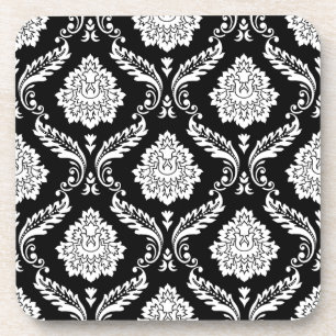 Porta-copo Padrão de Damasco Rococó Branco no Preto
