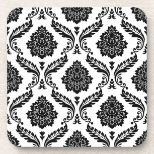 Porta-copo Padrão de Damasco Rococó Preto no Branco