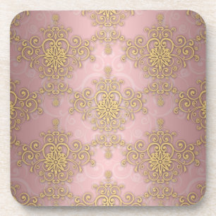 Porta-copo Padrão de Damasco Rosa e Dourado Feminino