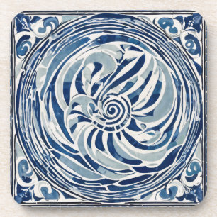 Porta-copo Padrão de espiral branco azul 02