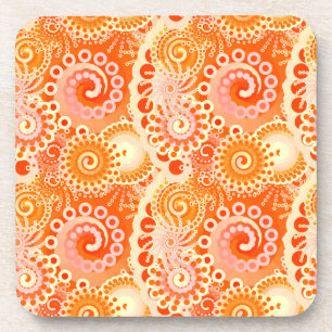 Porta-copo Padrão de espiral frontal, tons de laranja coral