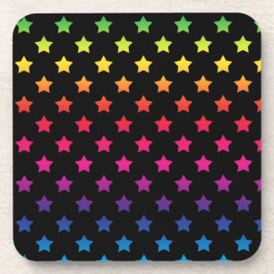 Porta-copo Padrão de Estrelas do Arco-íris sobre Fundo Preto