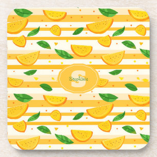 Porta-copo Padrão de Fatia Laranja com Folhas Verdes