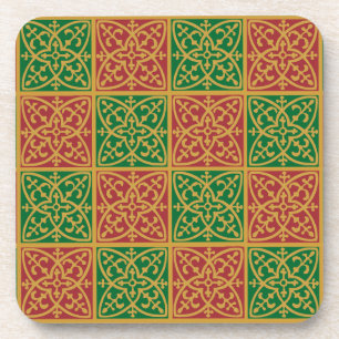 Porta-copo Padrão de Fleur-de-lis Vermelho e Verde