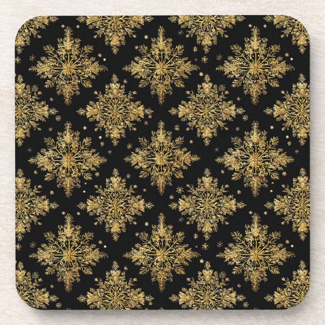 Porta-copo Padrão de Floco de Neve Dourado Ornamentado (Frente)