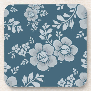 Porta-copo Padrão de Flor Azul Vintage Elegante