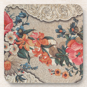 Porta-copo Padrão de flores brancas laranja vermelho-vivo