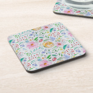 Porta-copo Padrão de Flores e Botões de Aquarela Leve e Bonit