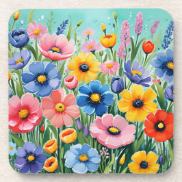 Porta-copo Padrão de Flores Vibrantes de Primavera em Aquarel