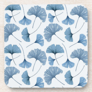 Porta-copo Padrão de folha Gingko Azul e Branco