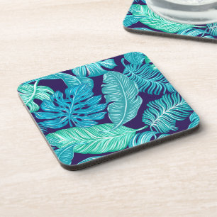 Porta-copo Padrão de Folhas Azuis Verdes Tropicais