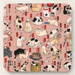 Porta-copo Padrão de Gato Ukiyo-e Japonês Vintage: Kuniyoshi
