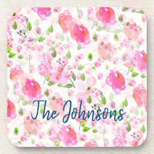 Porta-copo Padrão de Jardim Floral de Cor de Água Rosa