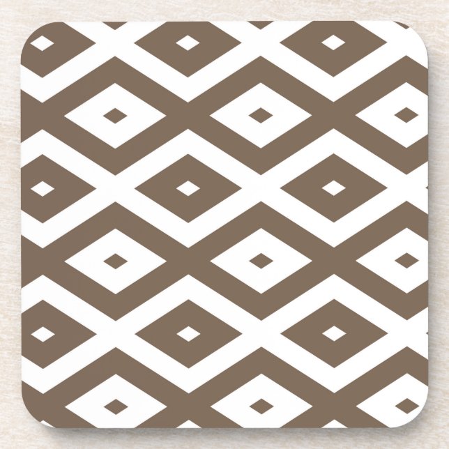 Porta-copo Padrão de losango branco e castanho de taupe (Frente)