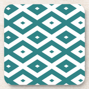 Porta-copo Padrão de losango branco e teal
