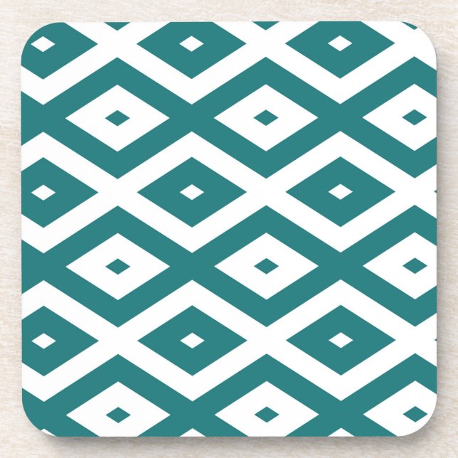 Porta-copo Padrão de losango branco e teal (Frente)