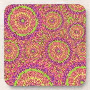 Porta-copo Padrão de Mandala Neon Psicodélico em Espiral
