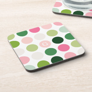 Porta-copo Padrão de monograma de pontos polka rosa verde mod