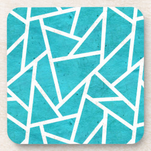 Porta-copo Padrão de mosaico azul-esverdeado e branco