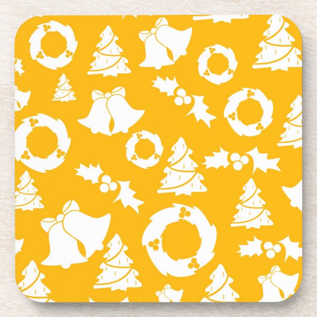 Porta-copo Padrão de Natal Amarelo (Frente)