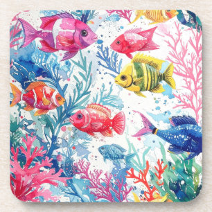 Porta-copo Padrão de Vida do Mar de Cores Aquáticas Tropicais