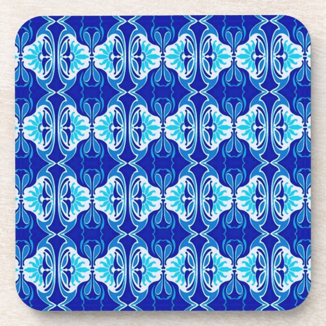 Porta-copo Padrão de wallpaper Art Deco - azul de cobalto e b (Frente)