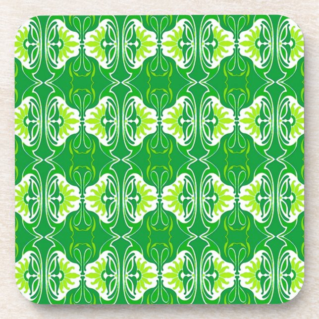 Porta-copo Padrão de wallpaper Art Deco - verde e branco (Frente)