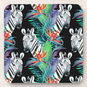 Porta-copo Padrão De Zebra E Flores Exóticas