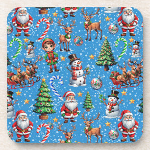 Porta-copo Padrão Decorativo de Natal com Fundo Azul
