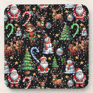 Porta-copo Padrão Decorativo de Natal com Fundo Preto