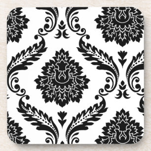 Porta-copo Padrão Deslocado Rococó Damask Preto no Branco