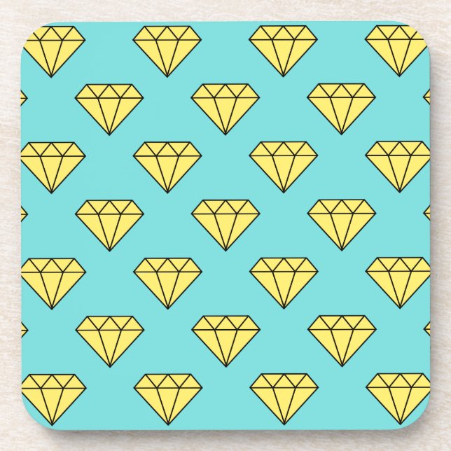 Porta-copo Padrão Diamond - Amarelo e Turquesa (Frente)