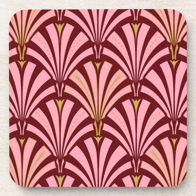 Porta-copo Padrão do ventilador Art Deco - rosa e marrom (Frente)