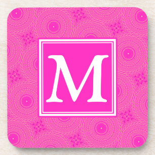 Porta-copo Padrão dos círculos rosa a quente do monograma