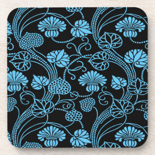 Porta-copo Padrão Floral Anterior Preto em Azul