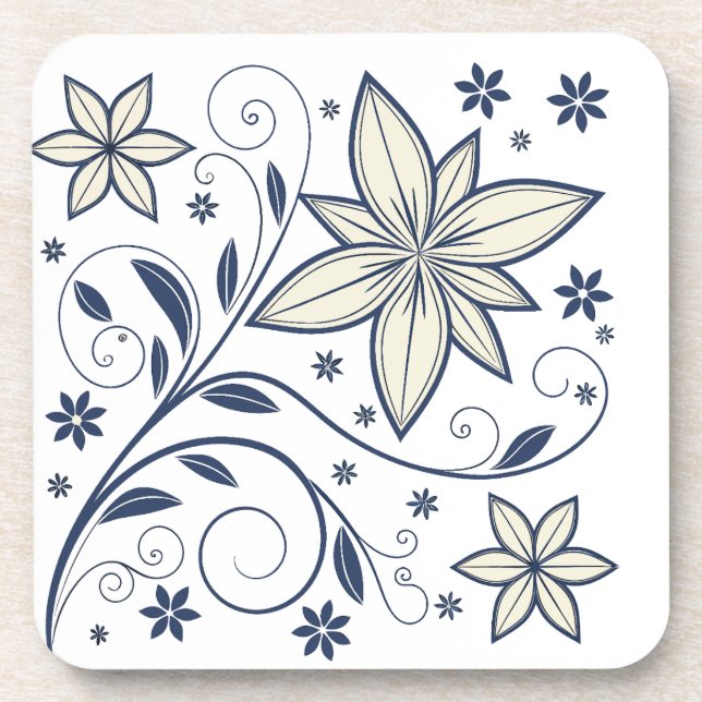 Porta-copo Padrão Floral Azul do Marinho Elegante | (Frente)