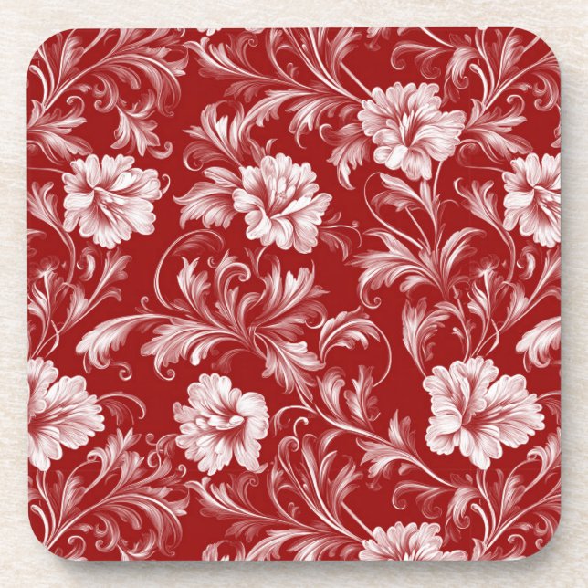 Porta-copo Padrão Floral Barroco Monocromático, Branco em Ver (Frente)