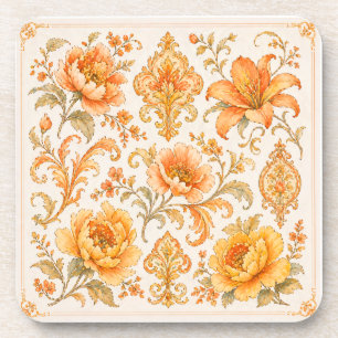 Porta-copo Padrão Floral Barroco Vintage – Laranja Quente /Do