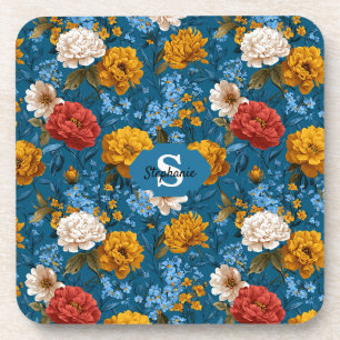 Porta-copo Padrão Floral Colorido Rustic Vintage em Azul