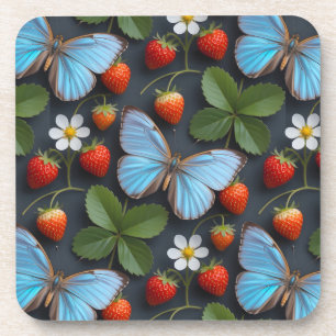 Porta-copo Padrão Floral com Borboletas Azuis Morpho