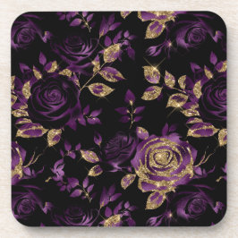 Porta-copo Padrão Floral de Rosa Roxa e Dourada Elegante