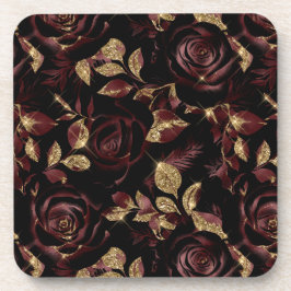 Porta-copo Padrão Floral de Rosa Vermelha e Dourada Elegante