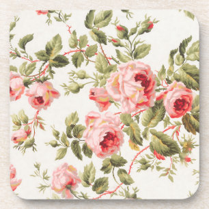 Porta-copo Padrão floral de rosas cor-de-rosa vintage