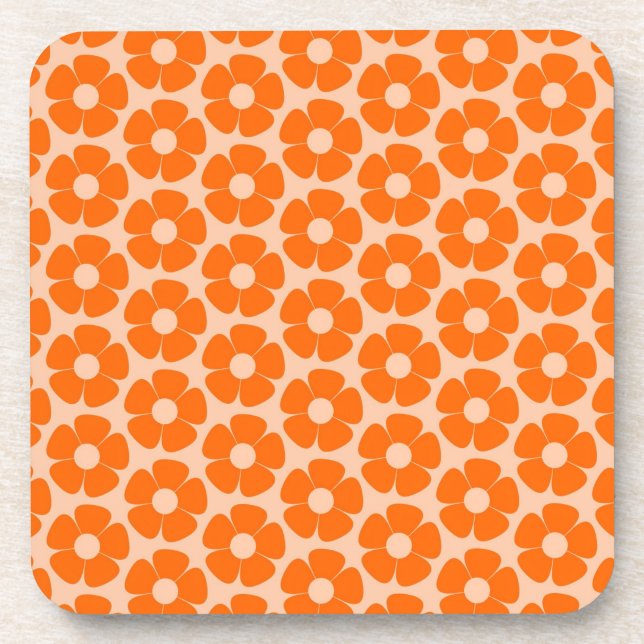 Porta-copo Padrão Floral Laranja e Pêssego Retro 60s (Frente)
