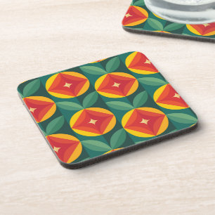Porta-copo Padrão Floral Laranja Moderno do meio século
