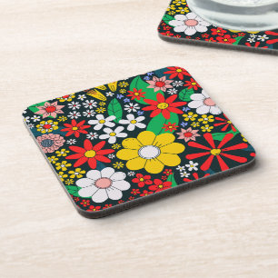 Porta-copo Padrão Floral Retro dos Anos 1970