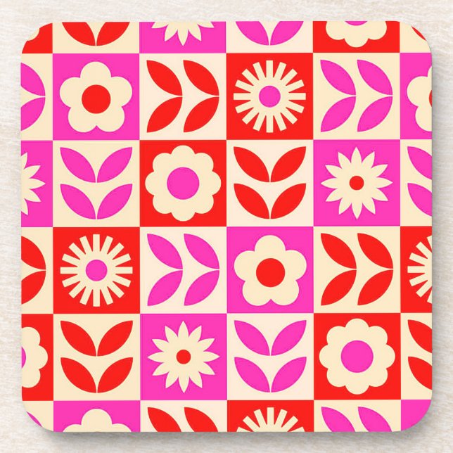 Porta-copo Padrão Floral Retro Vibrante (Frente)