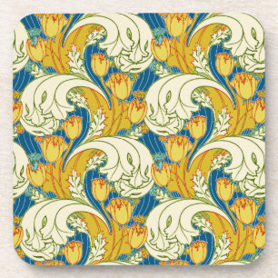Porta-copo Padrão Floral Verde Dourado Azul da Tulip Vintage 