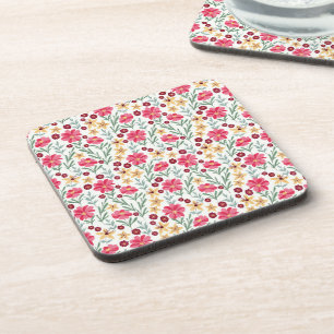 Porta-copo Padrão floral vintage rosa e amarelo bonito
