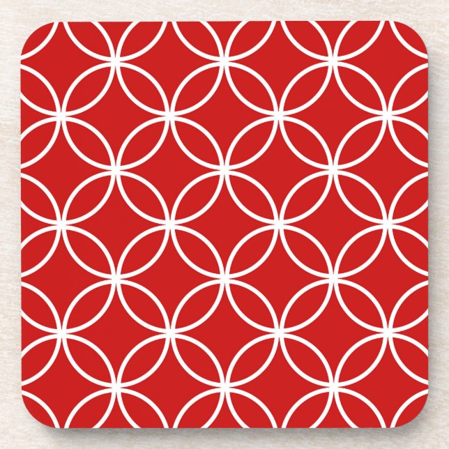 Porta-copo Padrão Geométrico de Círculos Sobrepostos Vermelho (Frente)